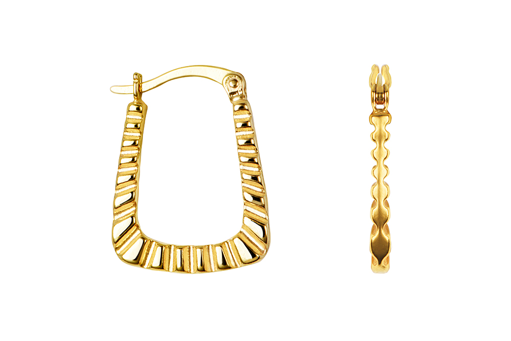 Sterling silver rectangular flat irregular hoop earring with design