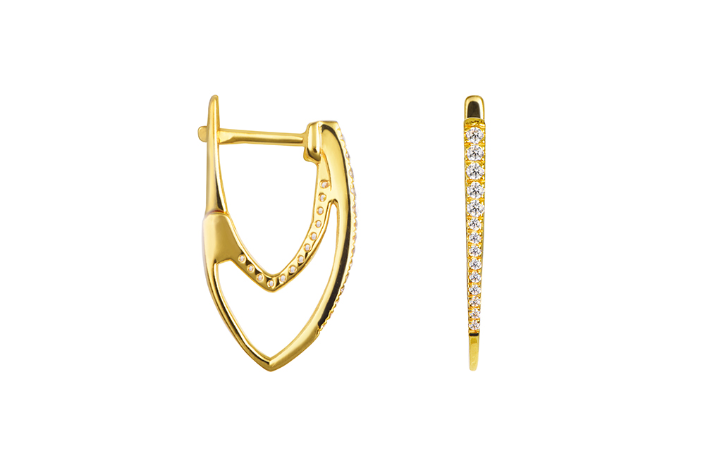 [17808EZBLDO] Terling silver semioval zirconia long earring (Gold plated)