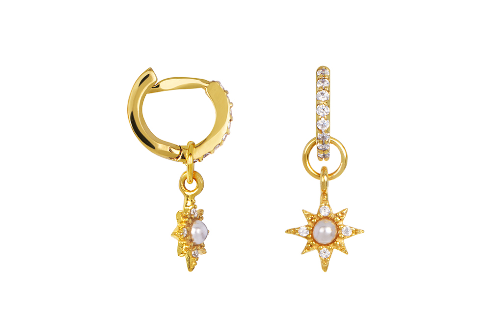 Sterling silver mini with compass rose and white zirconia hoop earring