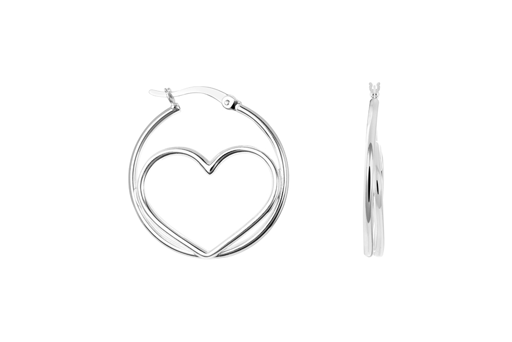 Pendiente plata 925 aro con corazón