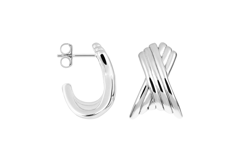 Sterling silver crossed earring