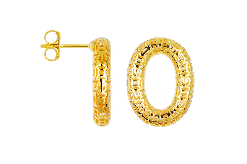 [17893EDO] Sterling silver 3d openwork oval donut earring (Gold plated)