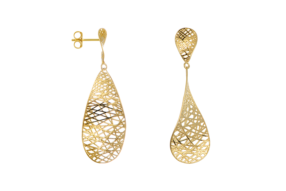 Sterling silver 3d openwork flat drop earring with a half twist