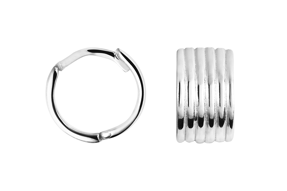 Sterling silver ribbed hoop earring