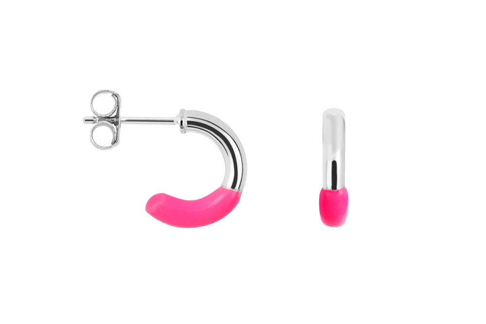 Sterling silver half-enamelled hoop earring