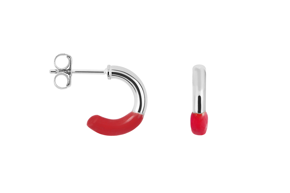 Sterling silver half-enamelled hoop earring