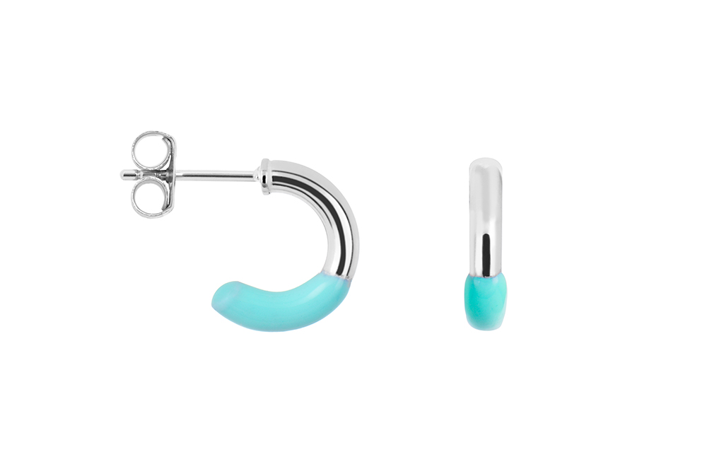 Sterling silver half-enamelled hoop earring