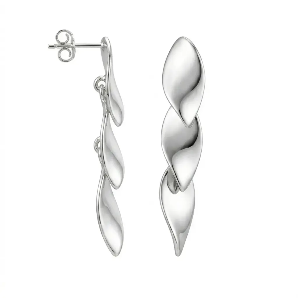 Sterling silver three leaves 17x7mm earring