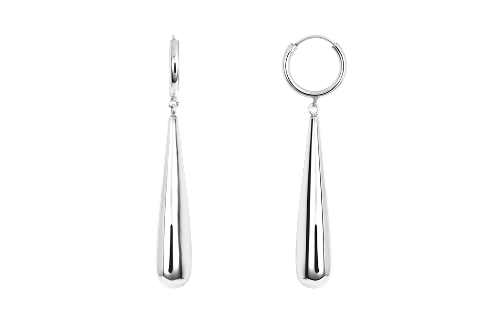 Sterling silver with drop 44x9mm hoop earring