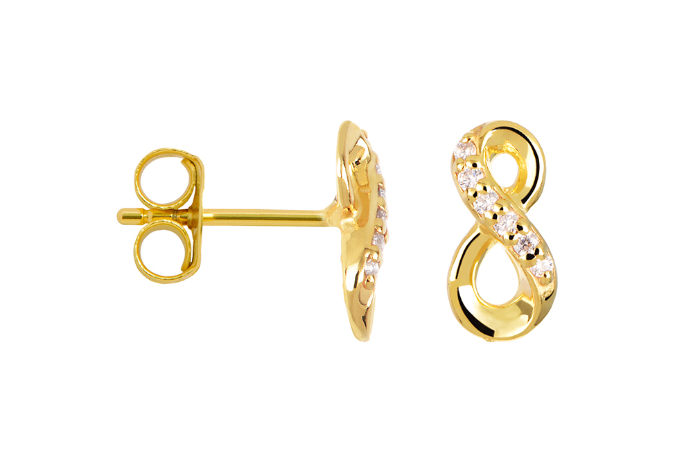 [17922EZBLDO] Sterling silver infinity symbol with zirconia earring (Gold plated)