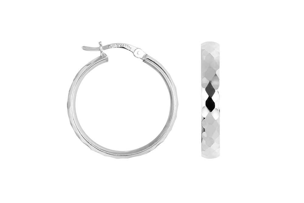 [17923EE250PL] Sterling silver faceted hoop earring (Sterling silver)