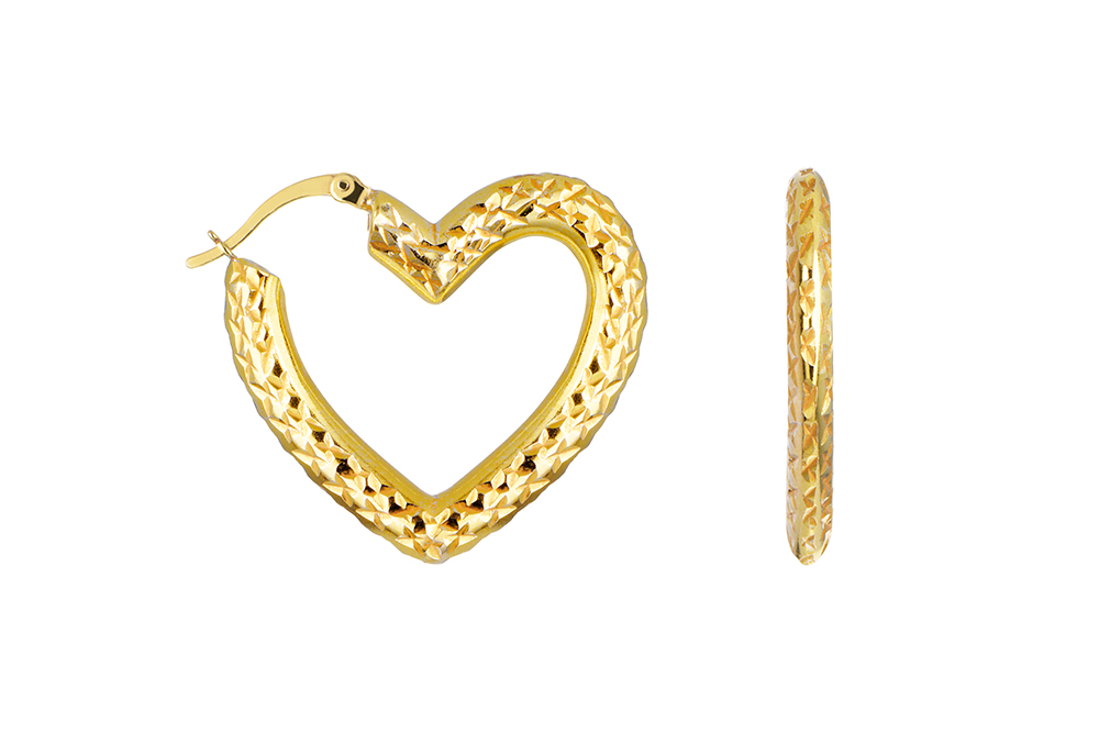 Sterling silver diamond-cut heart earring