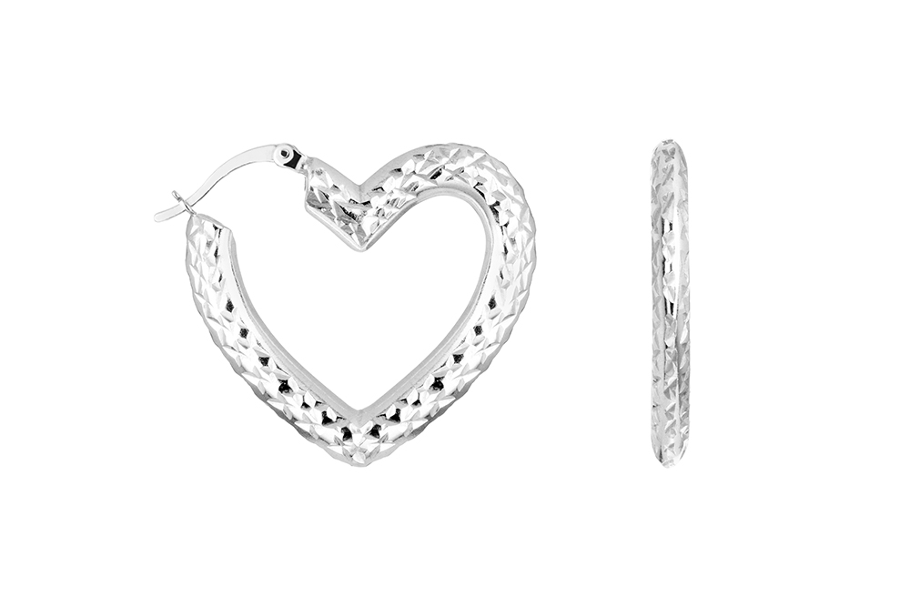 Sterling silver diamond-cut heart earring