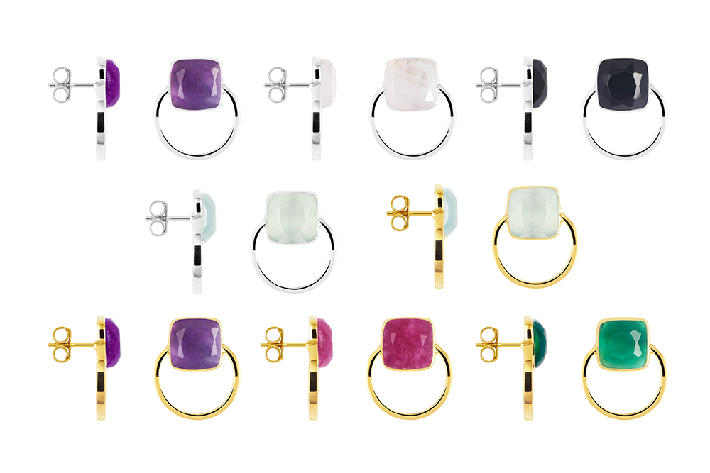Sterling silver 10x10mm stone with 15mm ring earring
