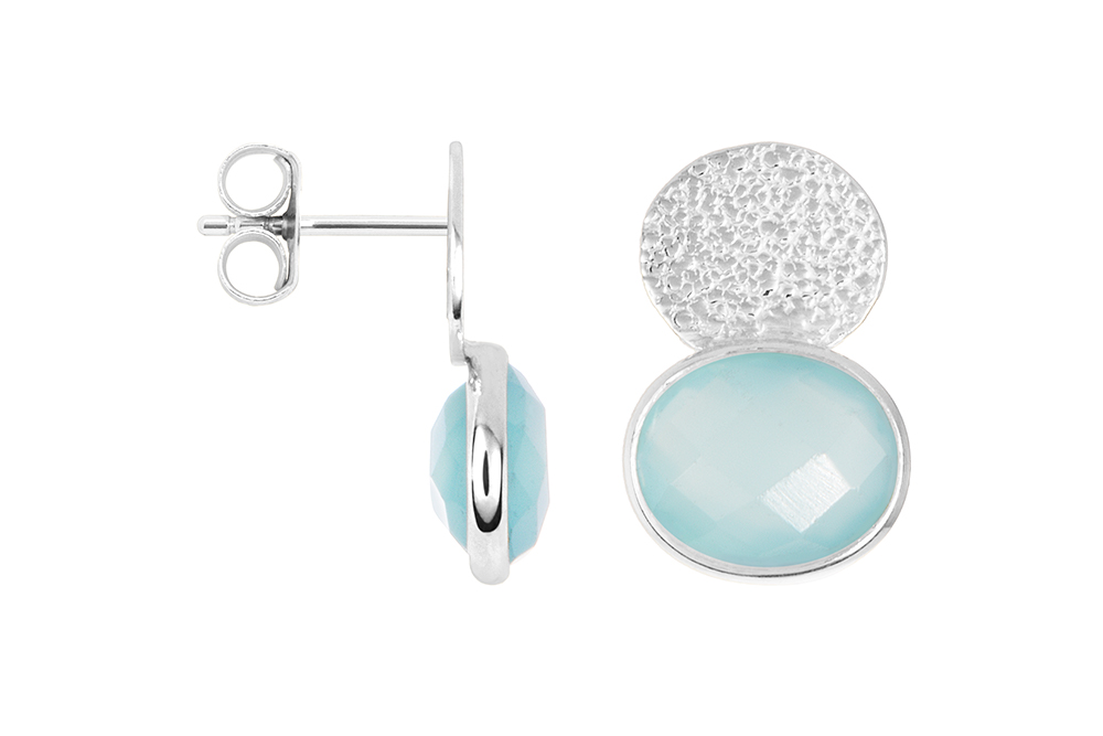 Sterling silver 9x11mm oval stone with textured 10x8mm plaque earring