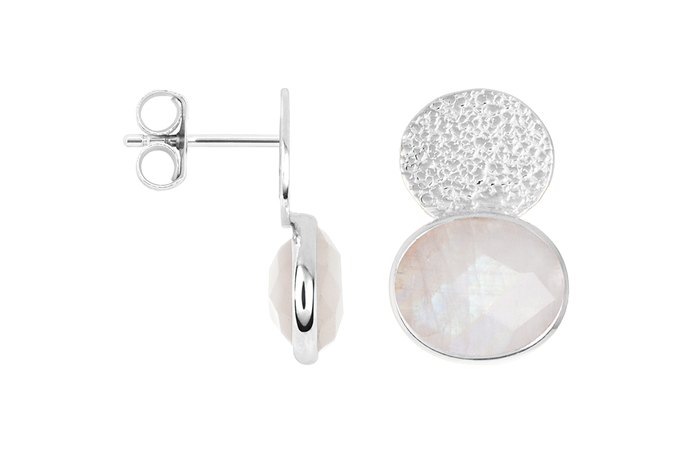 Pendiente plata 925 piedra ovalada 9x11mm con placa 10x8mm picada