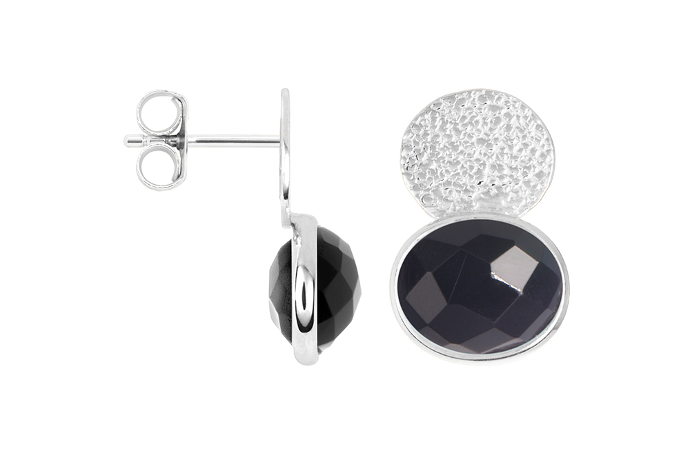 Sterling silver 9x11mm oval stone with textured 10x8mm plaque earring