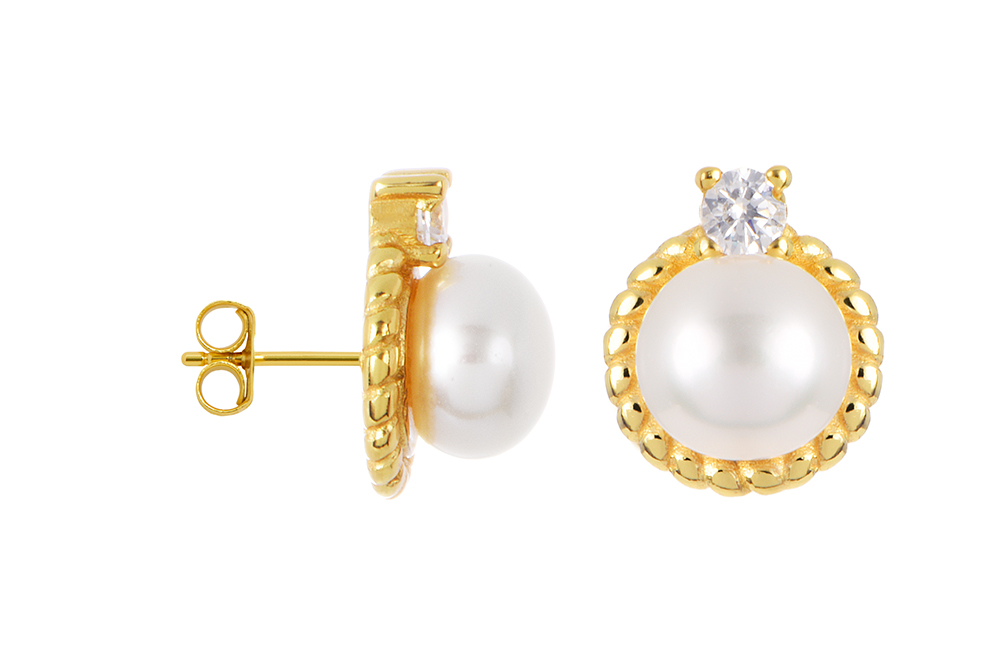 Sterling silver with 2.50mm zirconia & 6mm pearl earring