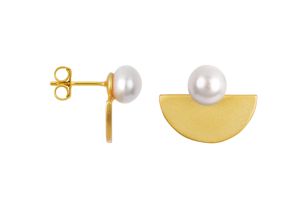 Sterling silver semicircle with pearl earring