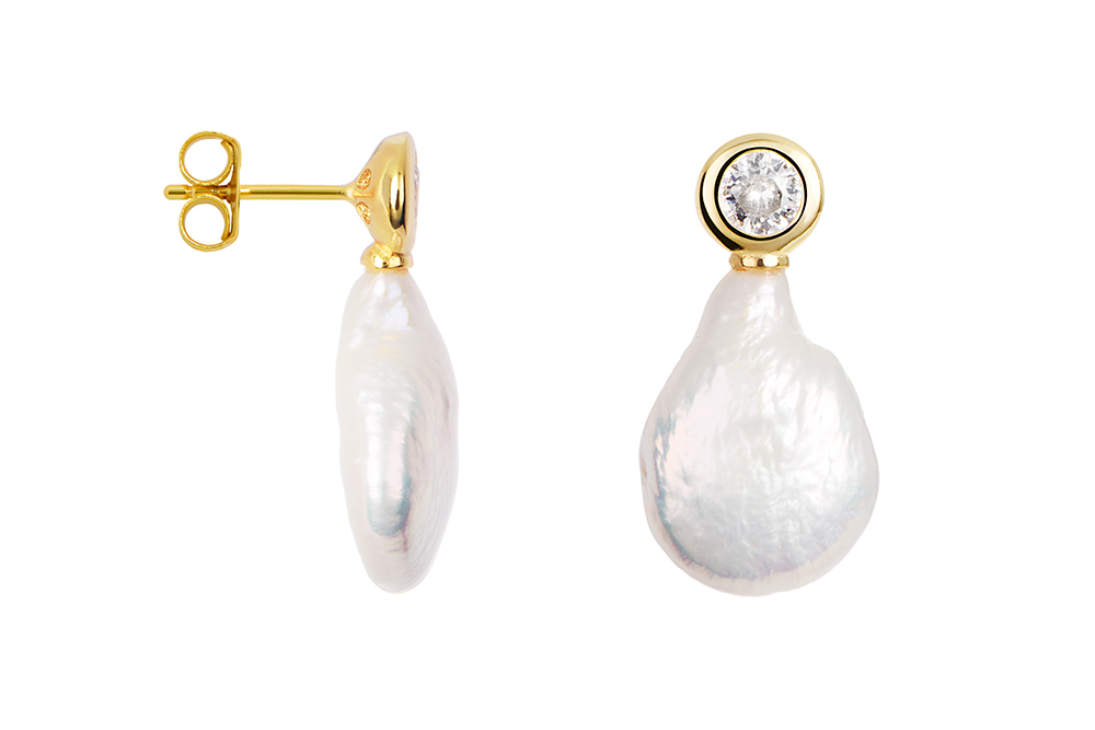 Sterling silver baroque pearl with zirconia earring