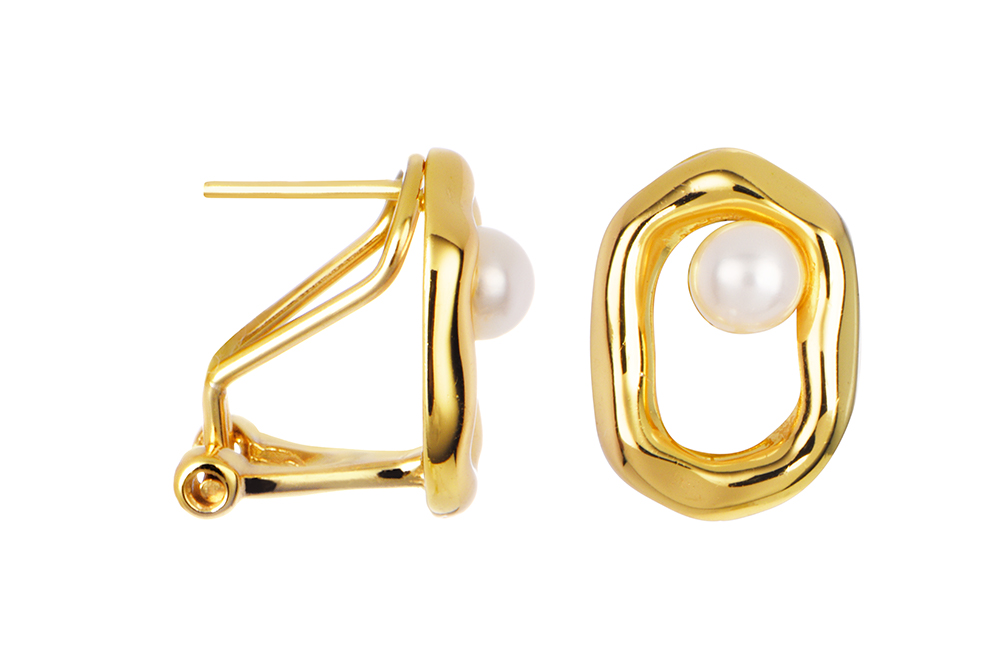 Sterling silver irregular shape with cultured pearl earring