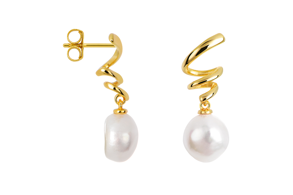 Sterling silver serpentine with 10x9mm cultured pearl earring