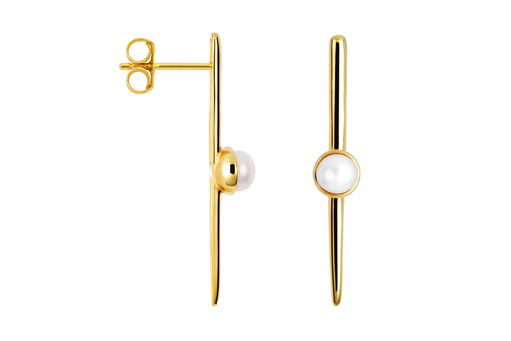 Sterling silver irregular bar with 6mm cultured pearl earring