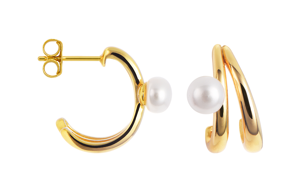Sterling silver double with cultured pearl earring