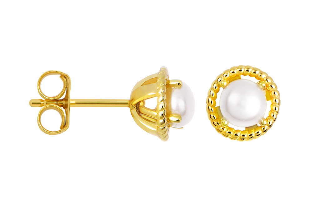 [18028EPBLDO] Sterling silver 5mm pearl earring (Gold plated)