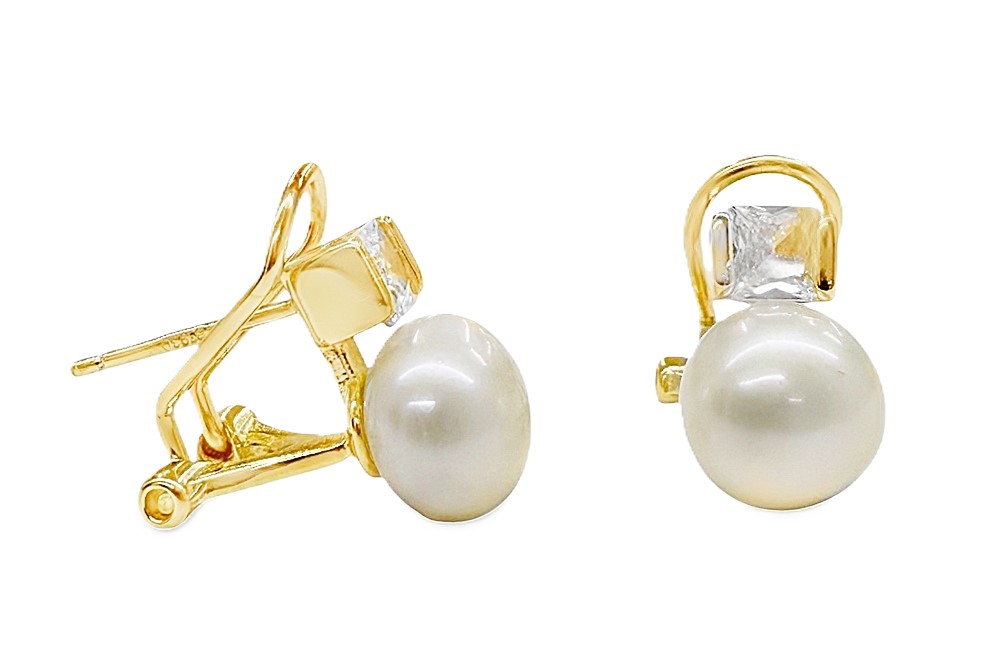 [18034EZPBLDO] Pendiente plata 925 tu y yo perla 8mm (Oro)