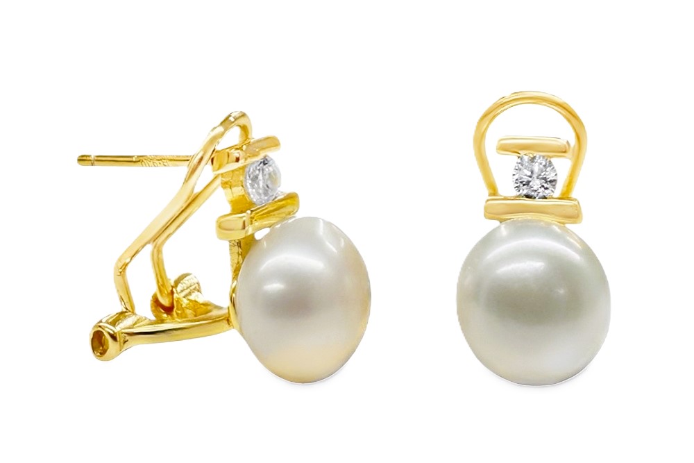 [18038EZPBLDO] Pendiente plata 925 tu y yo perla 8.5mm (Oro)