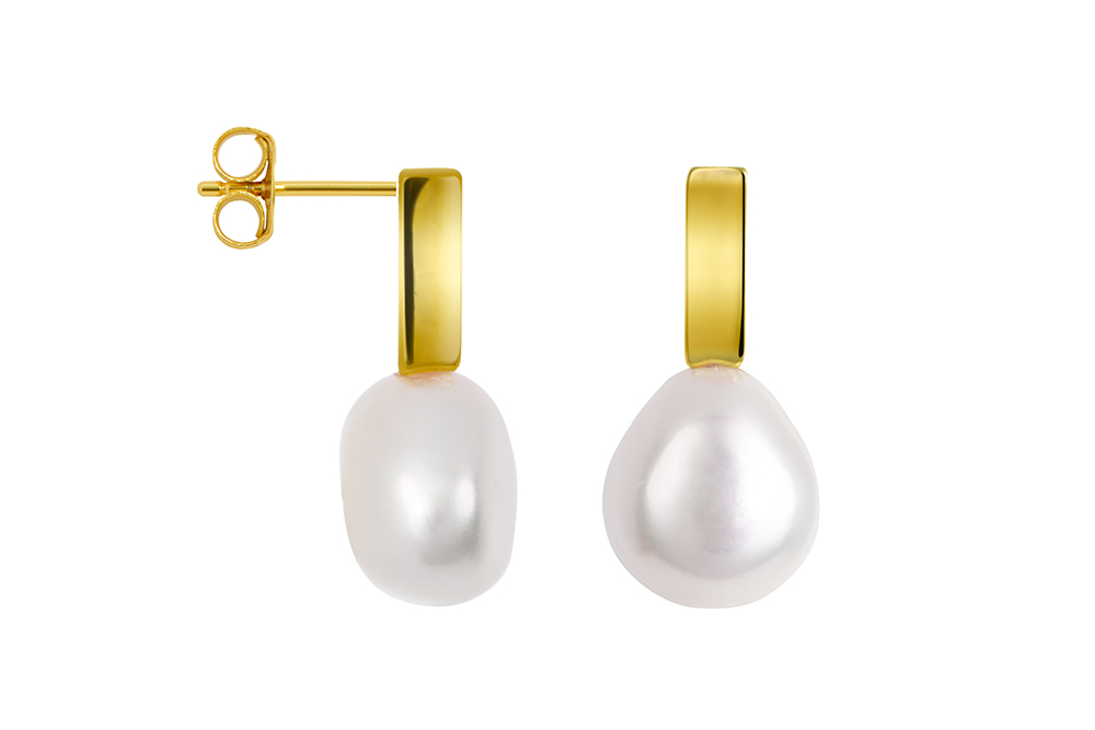 Sterling silver 7x3mm bar with 9mm pearl earring