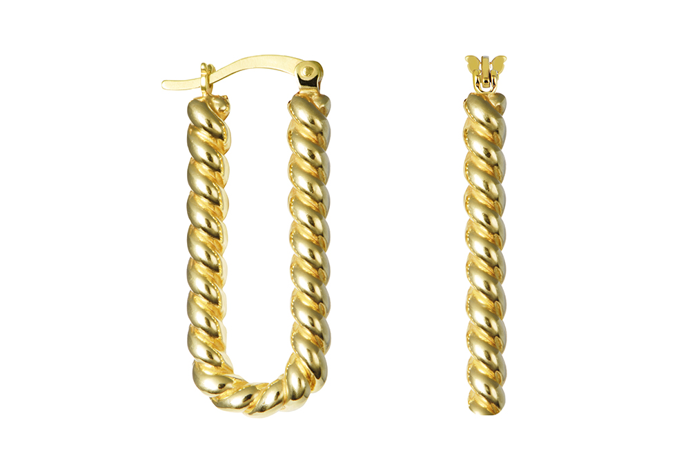 Sterling silver rectangular braided hoop earring