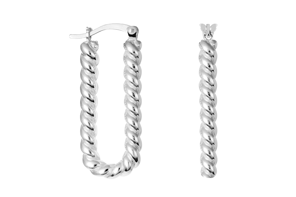 Sterling silver rectangular braided hoop earring