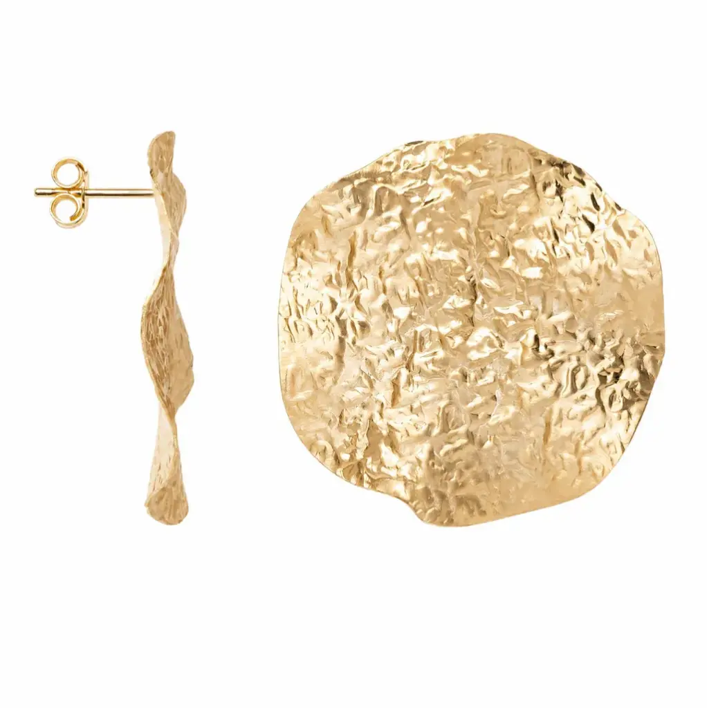 Sterling silver with 35mm wavy round plaque earring