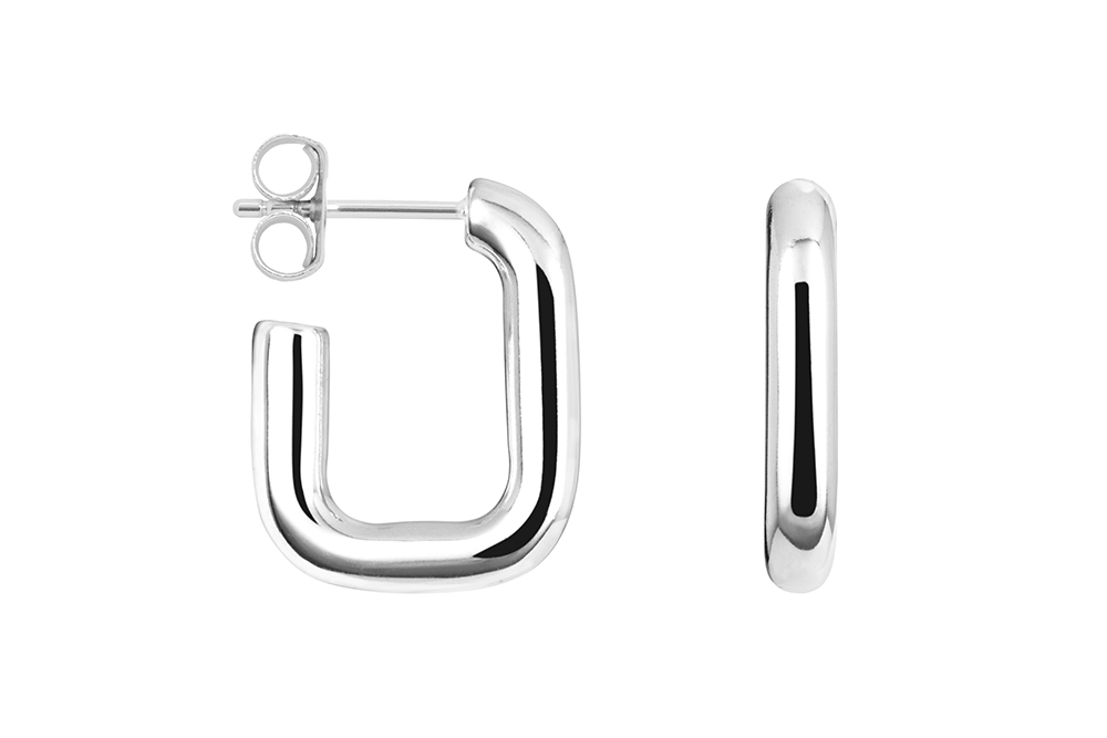 Sterling silver 4mm rectangular hoop electroform hollow tube earring