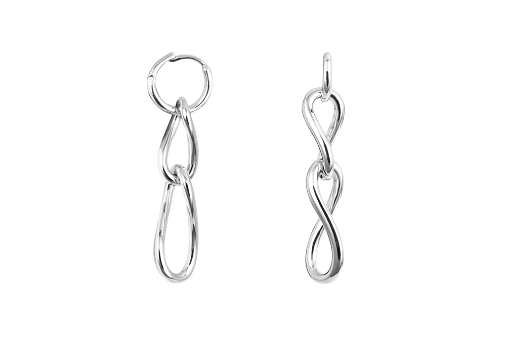 Sterling silver hoop earring with two half-twist interlocked links