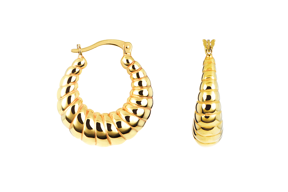 Sterling silver grooved hoop earring