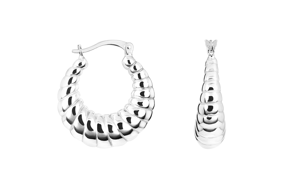Sterling silver grooved hoop earring