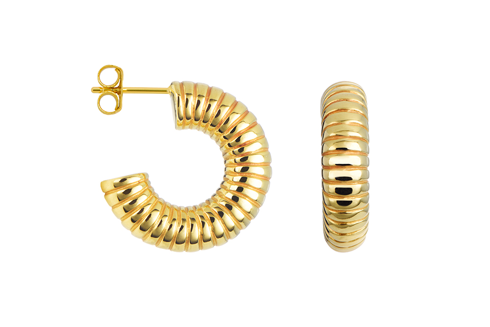 Sterling silver grooved hoop earring