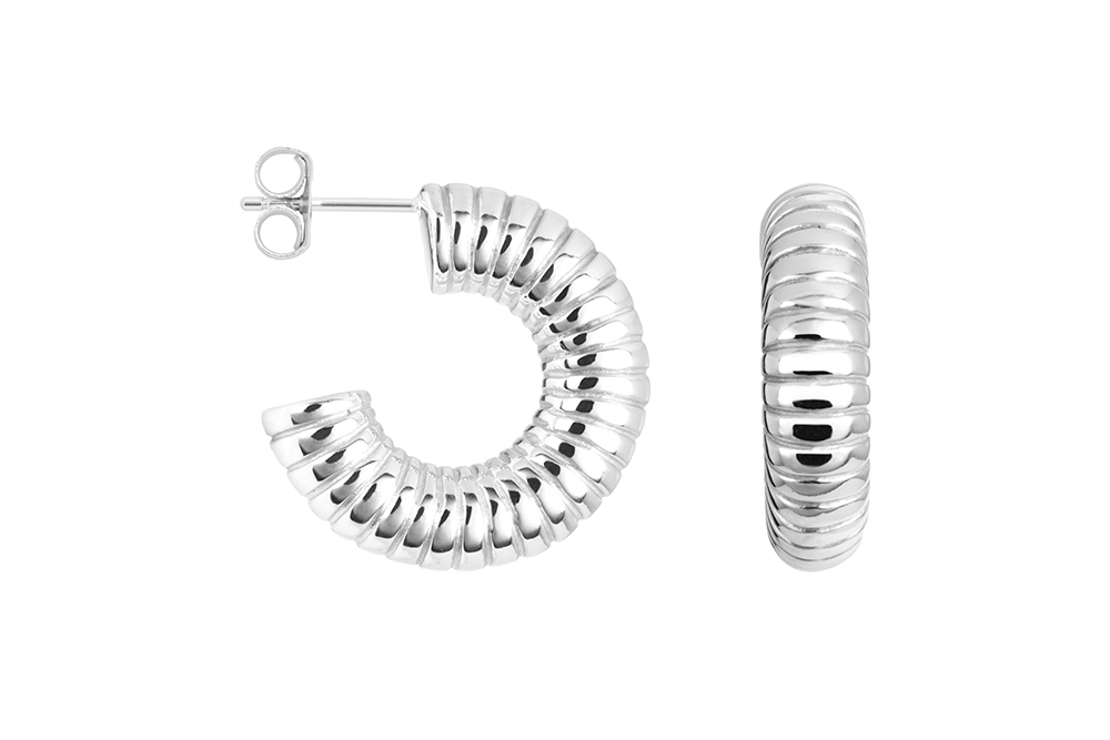 [18197EPL] Sterling silver grooved hoop earring (Sterling silver)
