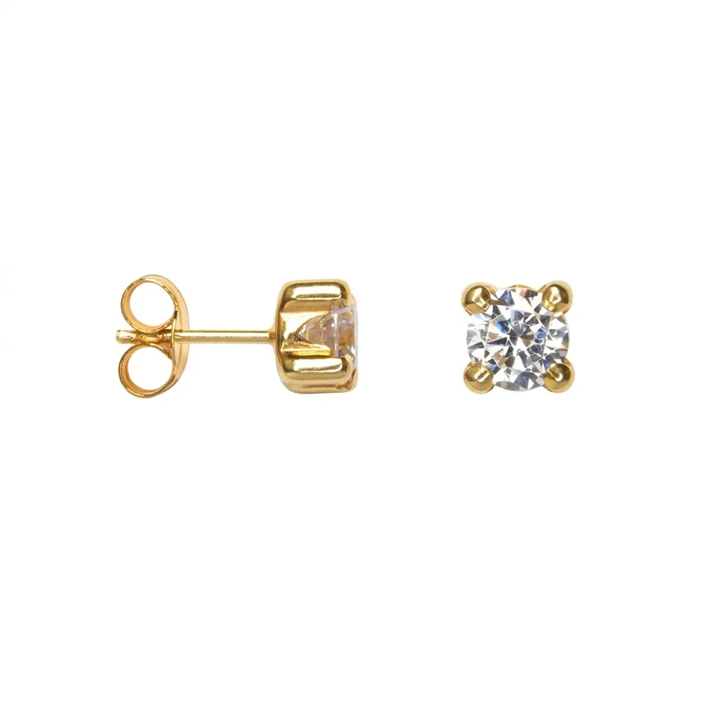 [18220EE040ZBLDO] Sterling silver zirconia with 4-prong setting earring (4.00MM, Gold plated)