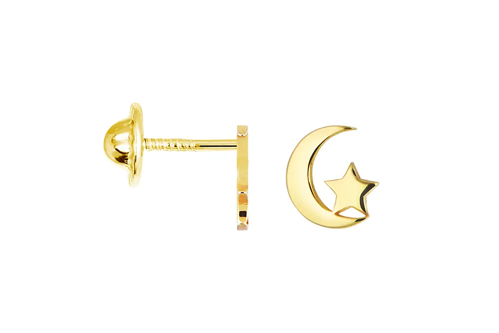Sterling silver moon with star earring