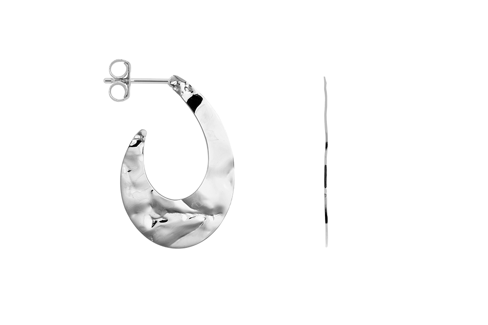 Sterling silver hook hoop earring with hammered finish