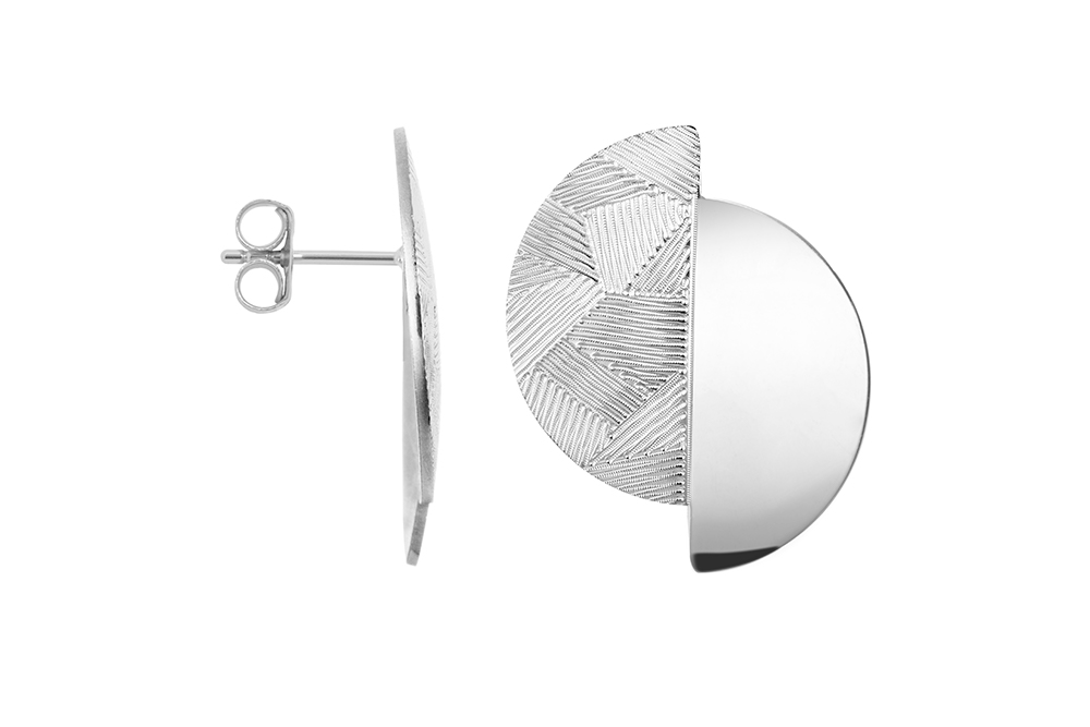 Sterling silver two semicircles with engraved pattern earring