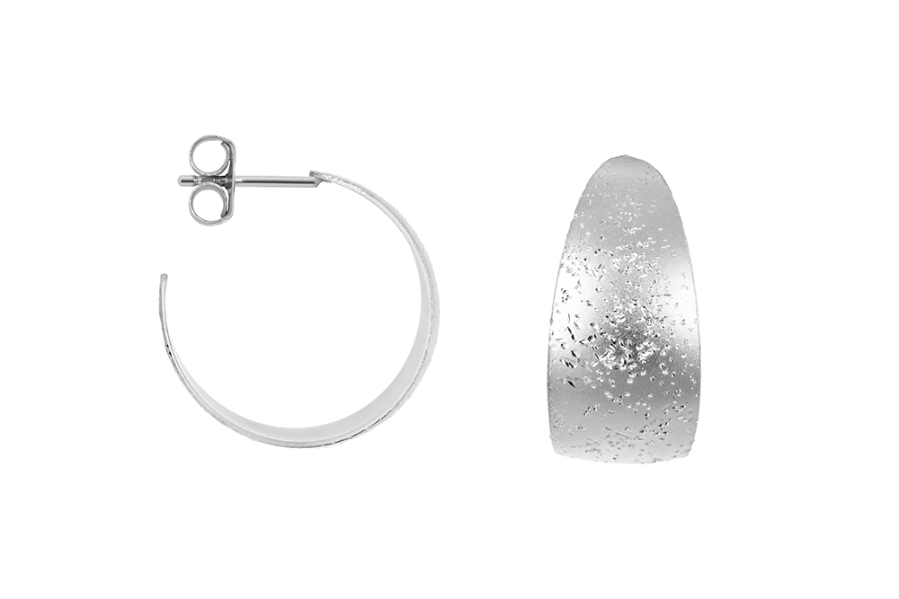 Sterling silver diamond-cut hoop earring