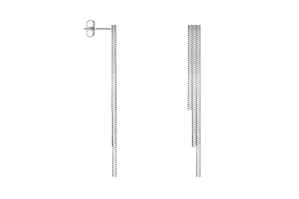 Sterling silver with three tiered snake chains earring