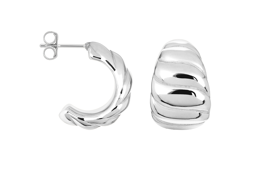 Sterling silver  electroform ribbed hoop earrings