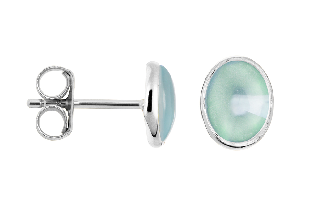 Sterling silver oval natural stone earrings