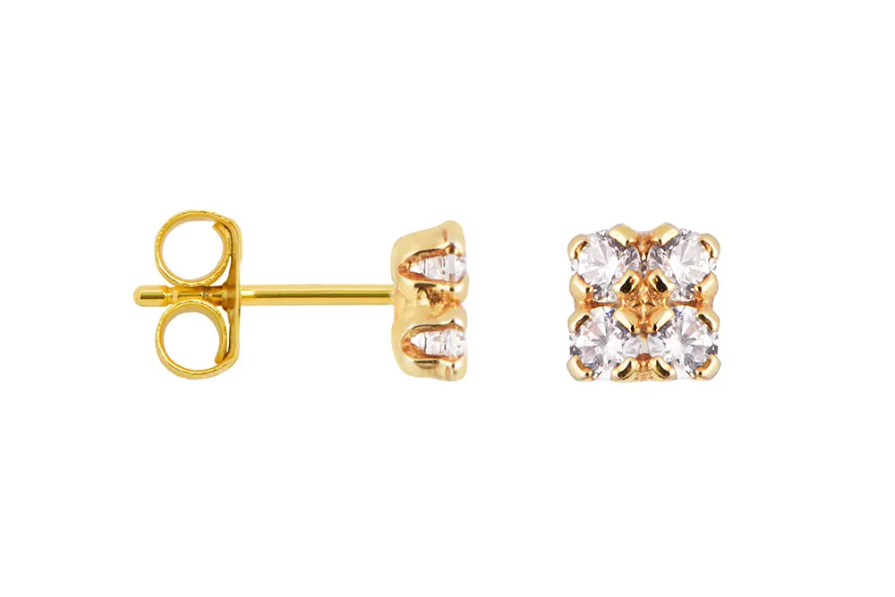 [18304EZBLDO] Sterling silver 2mm zirconia square earring (White, Gold plated)